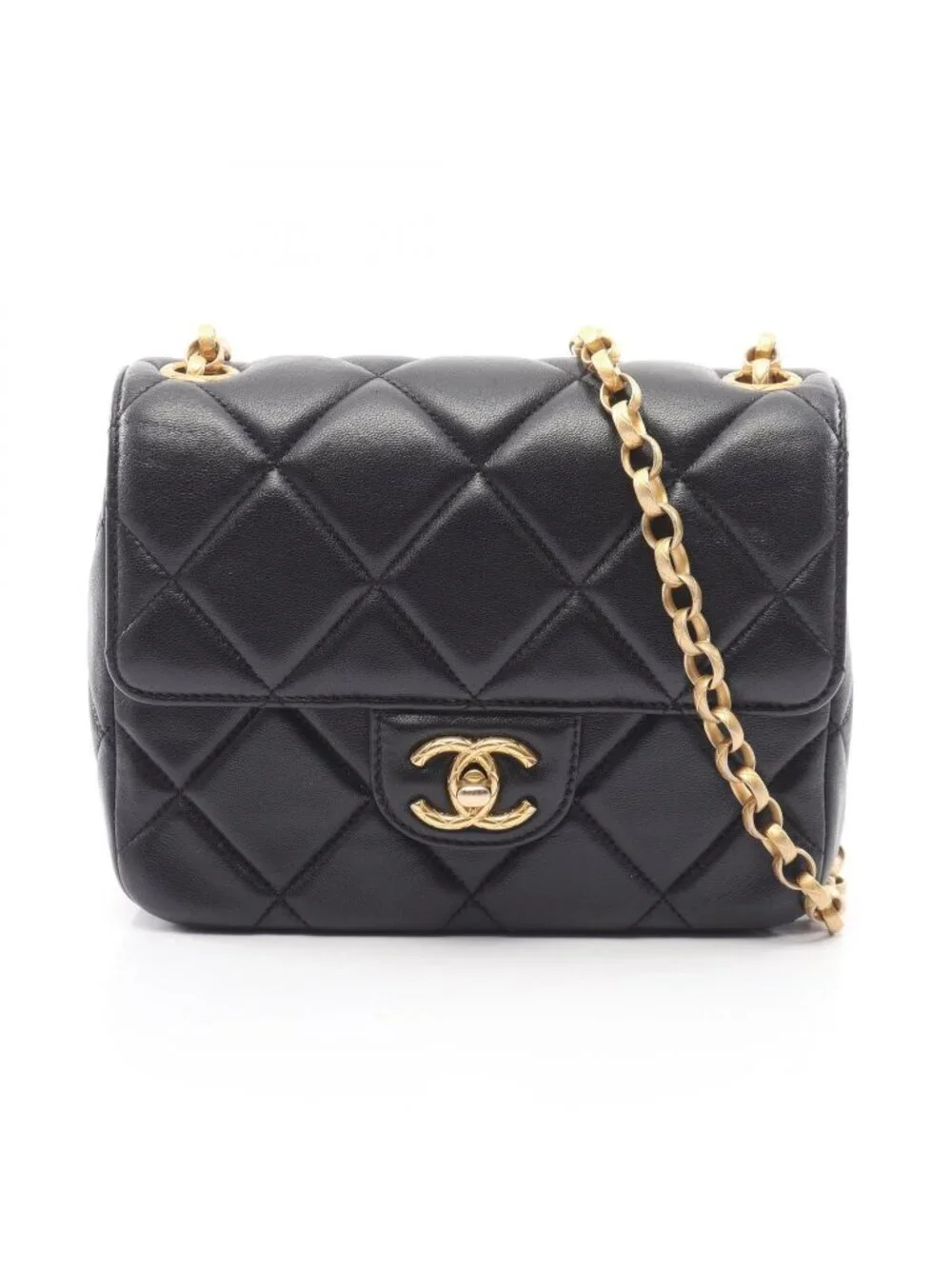 Chanel Shoulder Bag Quilted Black Lambskin Small Flap Bijou Chain